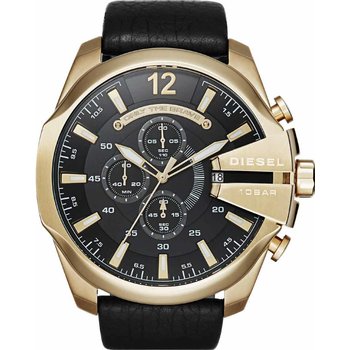 DIESEL Mega Chief Men's Chrono Black Leather Strap