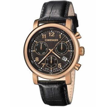 WENGER Urban Chrono Rose Gold Black Leather Strap