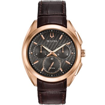 BULOVA Curv Chronograph Brown Leather Strap