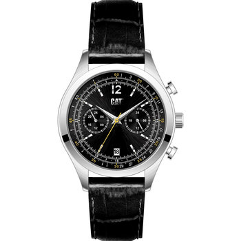 CATERPILLAR 1904 Dual Time Black Leather Strap