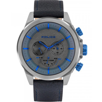 POLICE Belmont Dual Time Blue Leather Strap