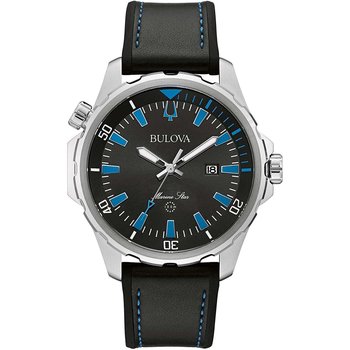 BULOVA Marine Star Black Leather Strap