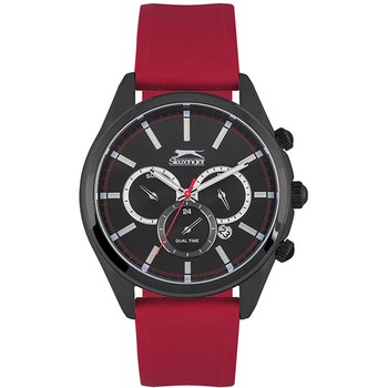 SLAZENGER Gents Dual Time Red Silicone Strap