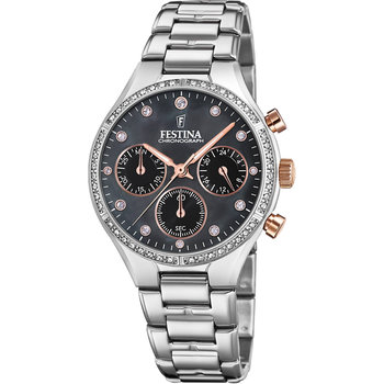 FESTINA Boyfriend Chronograph Crystals Silver Stainless Steel Bracelet