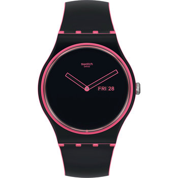 SWATCH Minimal Line Pink with Black Silicone Strap
