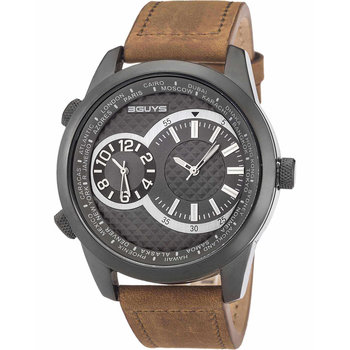 3GUYS Dual Time Brown Leather