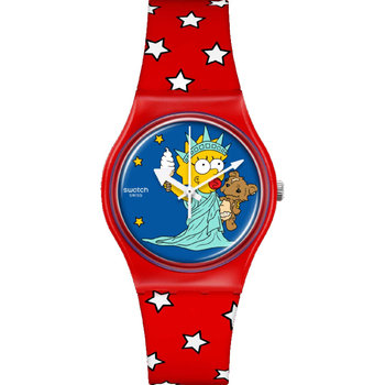 SWATCH Simpsons Little Lady Liberty Red Silicone Strap