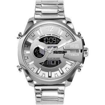 DIESEL Mega Chief Dual Time Silver Stainless Steel Bracelet