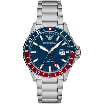 EMPORIO ARMANI Diver Dual Time Silver Stainless Steel Bracelet