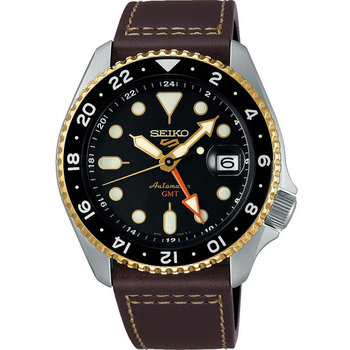 SEIKO 5 Sports SKX GMT Automatic Dual Time Brown Leather Strap