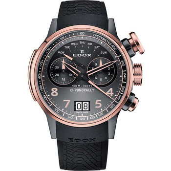 EDOX Chronorally Chronograph Black Rubber Strap