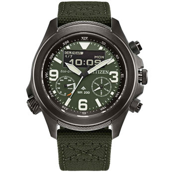 CITIZEN Promaster Land Eco Drive Dual Time Chronograph Green Cordura Fabric Strap