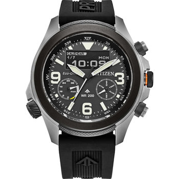 CITIZEN Promaster Land Eco Drive Dual Time Chronograph Black Polyurethane Strap