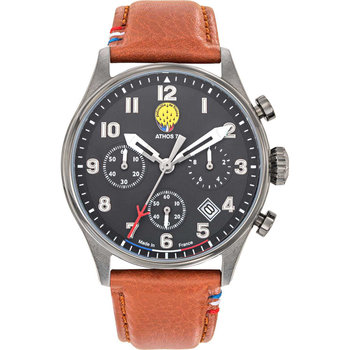 PATROUILLE DE FRANCE Athos 7 Chronograph Brown Leather Strap