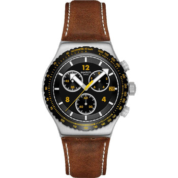 SWATCH Canyon Chaser Chronograph Brown Leather Strap