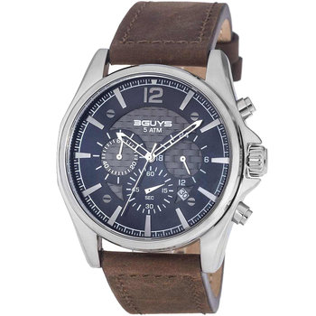 3GUYS Chronograph Brown Leather Strap