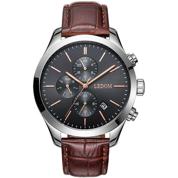 LEDOM Explorer Dual Time Brown Leather Strap