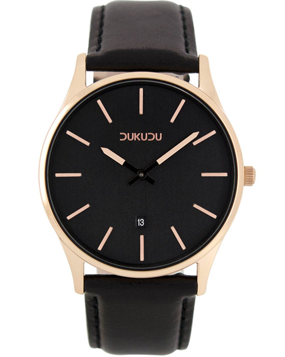 DUKUDU Robin Gold Black Leather Strap