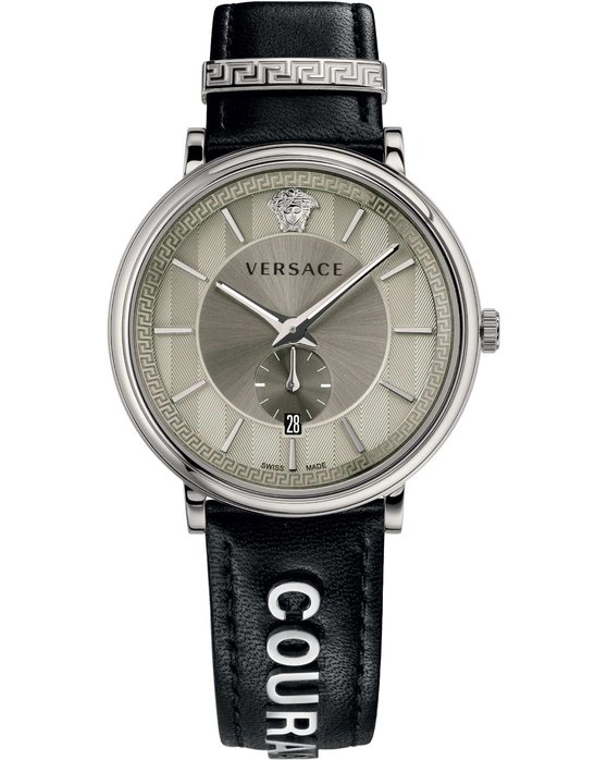 VERSACE V-Circle Black Leather Strap