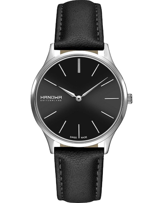 HANOWA Pure Black Leather Strap