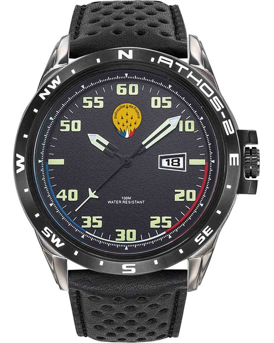 PATROUILLE DE FRANCE Athos 2 Black Leather Strap