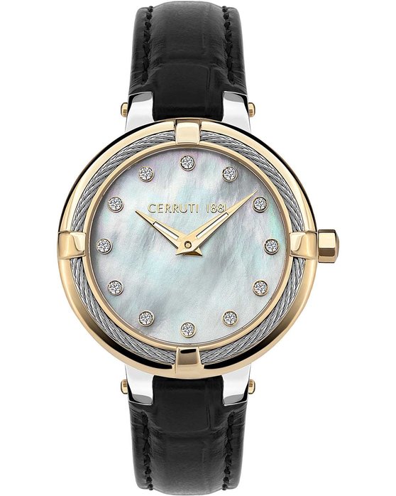 CERRUTI Gardena Crystals Black Leather Strap