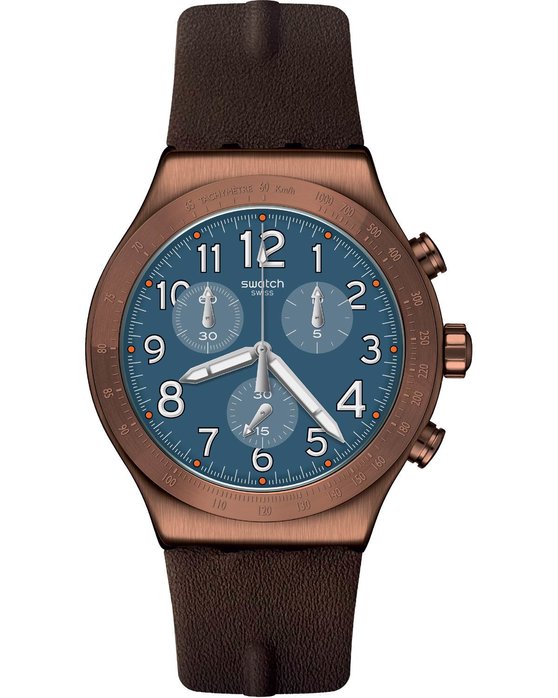 SWATCH Back To Copper Chronograph Brown Leather Strap