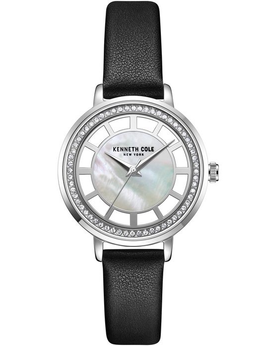 KENNETH COLE Ladies Crystals Black Leather Strap