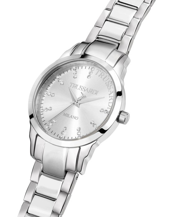 TRUSSARDI T-Bent Crystals Silver Stainless Steel Bracelet