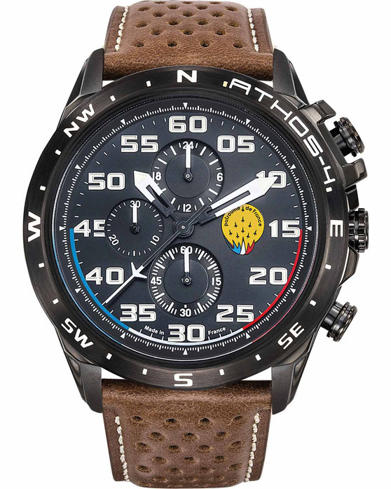 PATROUILLE DE FRANCE Athos 5 Chronograph Brown Leather Strap