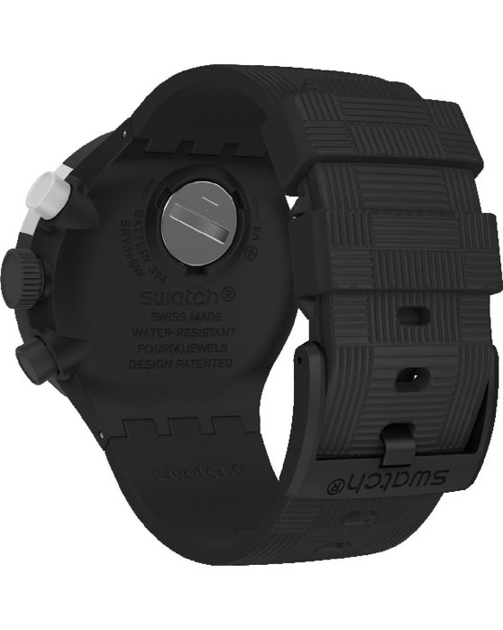 SWATCH Big Bold Chequered Silver Chronograph Black Silicone Strap