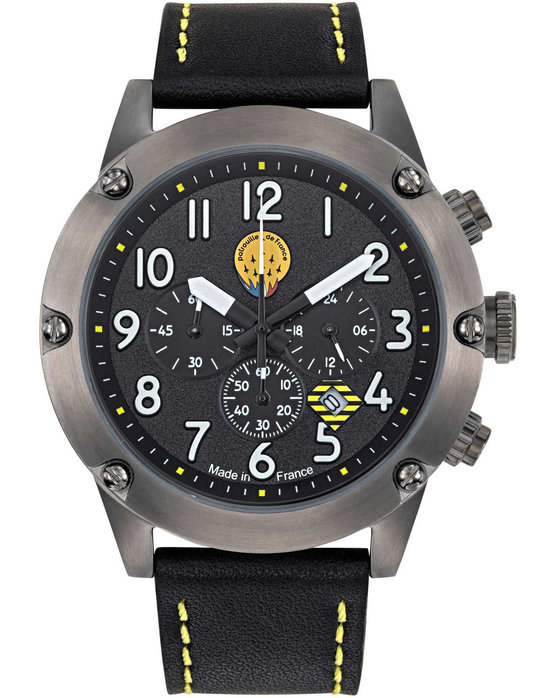 PATROUILLE DE FRANCE Athos 4 Chronograph Black Leather Strap