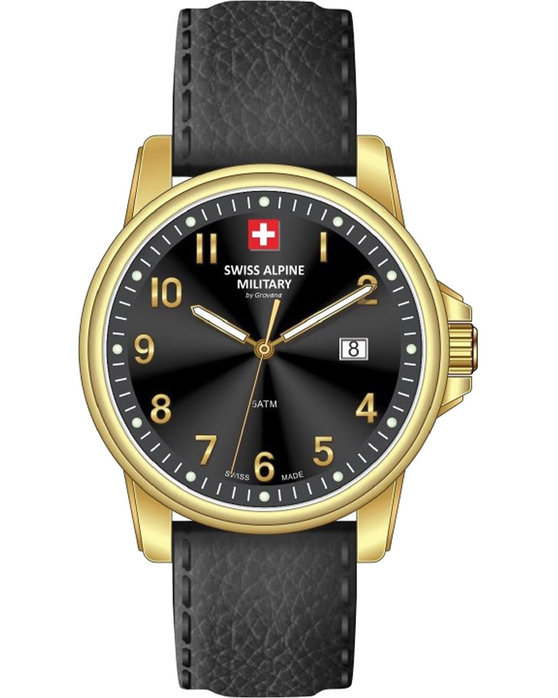 SWISS ALPINE MILITARY Leader Black Leather Strap