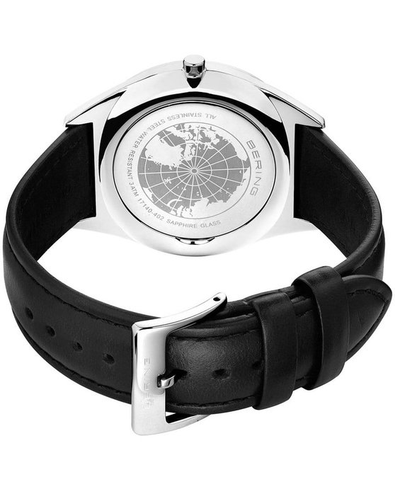 BERING Ultra Slim Black Leather Strap