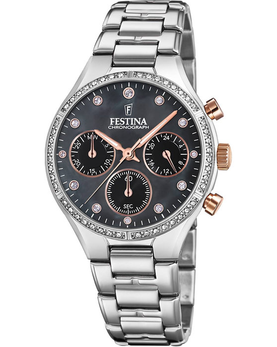 FESTINA Boyfriend Chronograph Crystals Silver Stainless Steel Bracelet