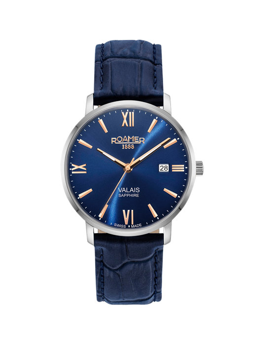 ROAMER Valais Blue Leather Strap