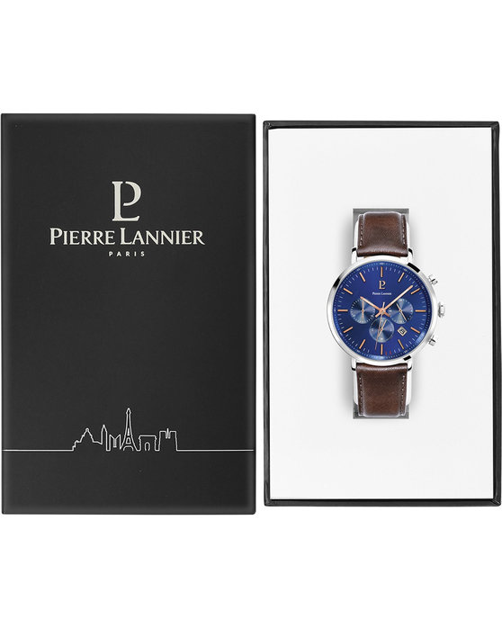 PIERRE LANNIER Baron Chronograph Brown Leather Strap