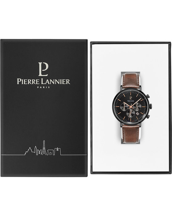 PIERRE LANNIER Baron Chronograph Brown Leather Strap