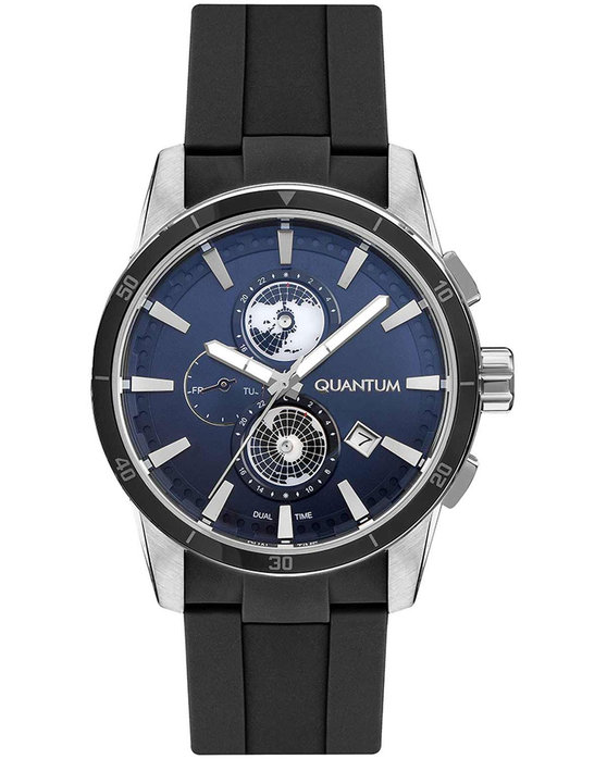 QUANTUM Adrenaline Dual Time Black Silicone Strap