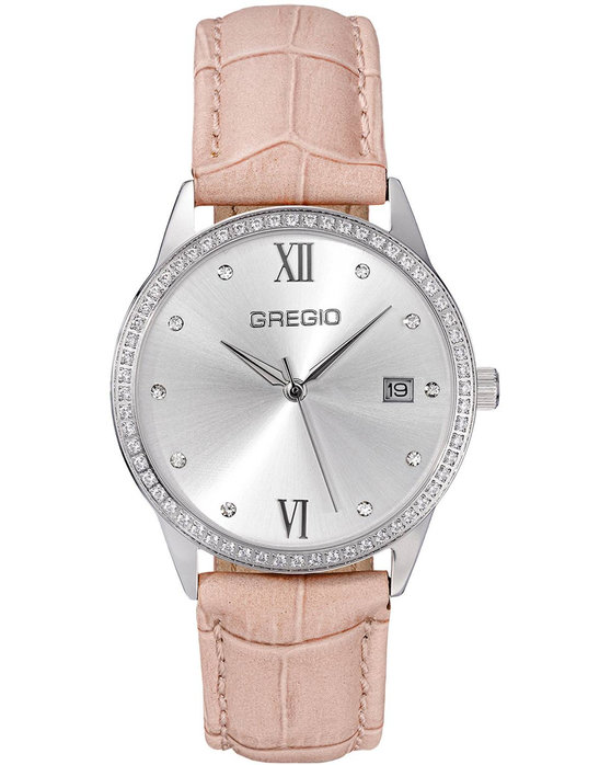 GREGIO Elise Crystals Pink Leather Strap