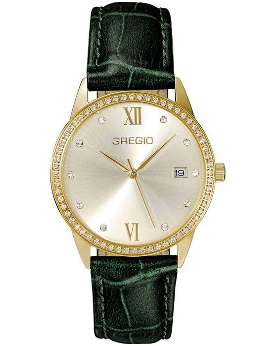 GREGIO Elise Crystals Green Leather Strap