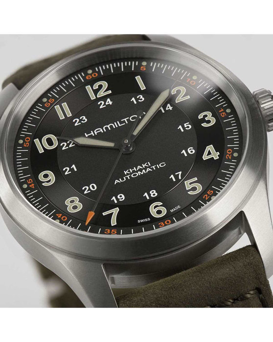 HAMILTON Khaki Field Automatic Olive Green Leather Strap