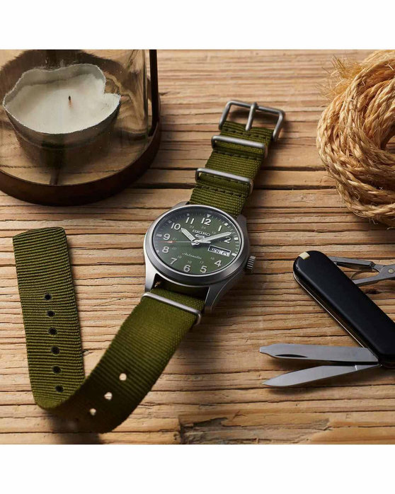 SEIKO 5 Sports Automatic Green Synthetic Strap