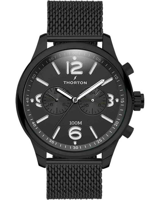 THORTON Ragnar II Dual Time Black Stainless Steel Bracelet