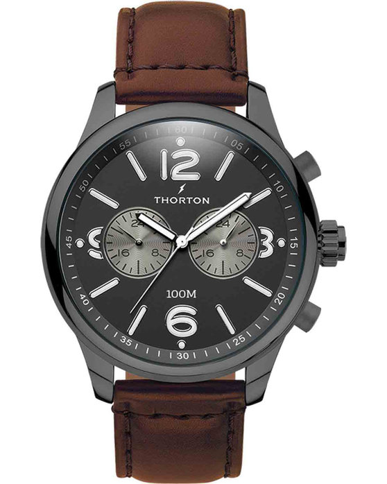 THORTON Ragnar II Dual Time Brown Leather Strap