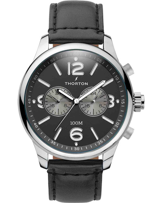 THORTON Ragnar II Dual Time Black Leather Strap