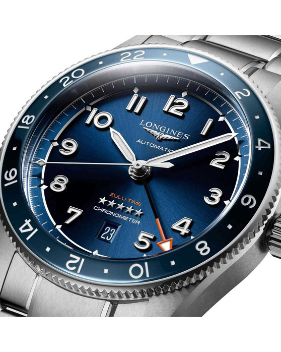 LONGINES Spirit Zulu Time Automatic GMT Silver Stainless Steel Bracelet