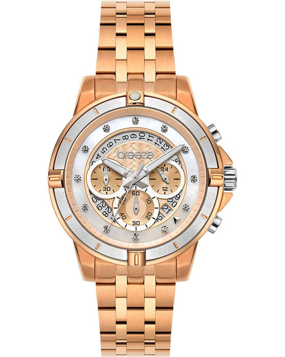 BREEZE Divinia Crystals Chronograph Rose Gold Stainless Steel Bracelet