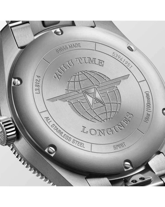 LONGINES Spirit Zulu Time Automatic GMT Silver Stainless Steel Bracelet