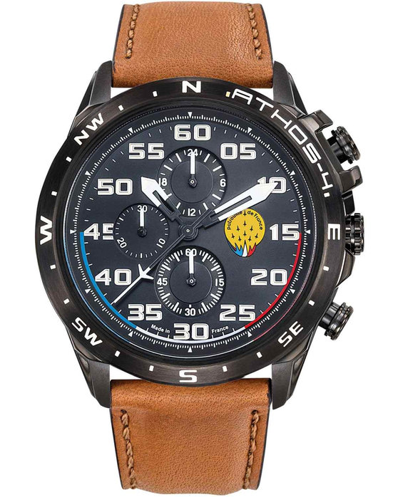 PATROUILLE DE FRANCE Athos 4 Chronograph Brown Leather Strap